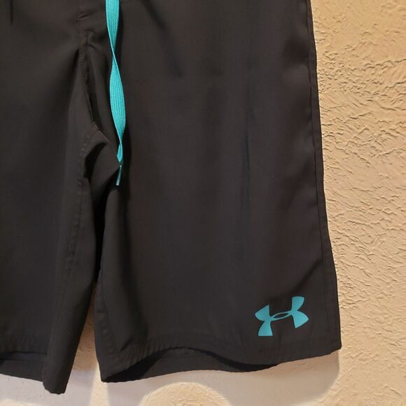 Under Armour Shorts Mens Medium Black Blue  Swim Trunks Drawstring Size 28 - Picture 2 of 8